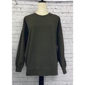 Lululemon Sweatshirt Women's 8 Olive Green Cotton Crew Neck Pullover Oversized